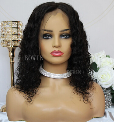 

BOWIN Deep Wave Lace Frontal Wigs Peruvian Virgin Human Hair Wigs with Pre-plucked Hairline Natural Color