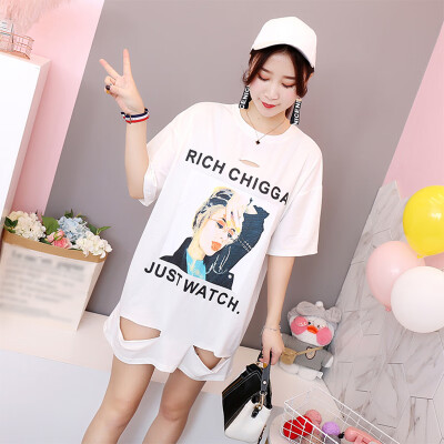 

JOY OF JOY Jingdong Womens 2019 Summer New Medium Long Loose Print T-Shirt Women JWTD191478 White 2XL