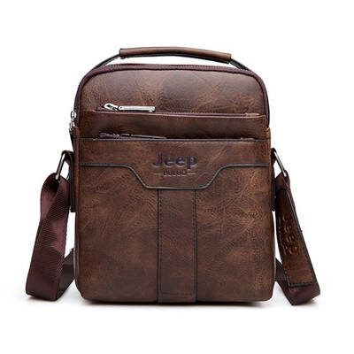 

JEEP BULUO Brand Men Messenger Bags Large Capacity Handbag For Man Spliter Leather Shoulder Bag Crossbody Brown Business Casual