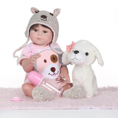 

Reborn Baby Girl Doll 19 inch Soft Full Silicone Vinyl Body Lifelike Toddler Doll Play House Bath Toy Gift With Cloths Dog Toys fo