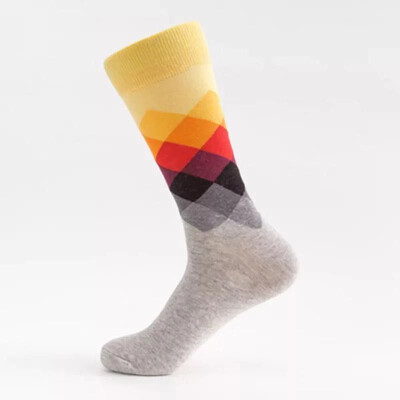 

Aa-shop 1 Pair Men Socks with Rainbow Geometry Color Type Mid tube Socks Big Size Lucky Socks