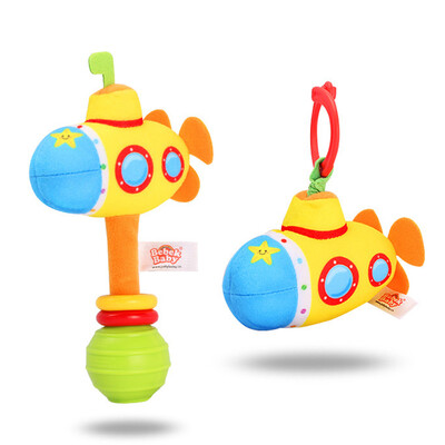 

2Pcs Baby Rattle Toys Pull-Down Stroller Toy Hand bell For Car Seat Crib Bed Pram Plush Hanging Rattle Submarine