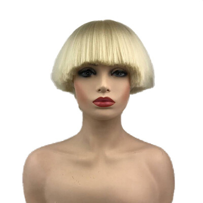 

StrongBeauty Short Yaki Straight Synthetic Wigs Blonde Mushroom Head Wig Bowl haircut Wigs Bob COLOUR CHOICES