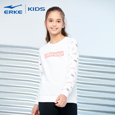 

Hongxing Erke ERKE childrens wear girls round neck pullover sweater sports shirt wild casual bottoming autumn clothes 64211111045 white 150
