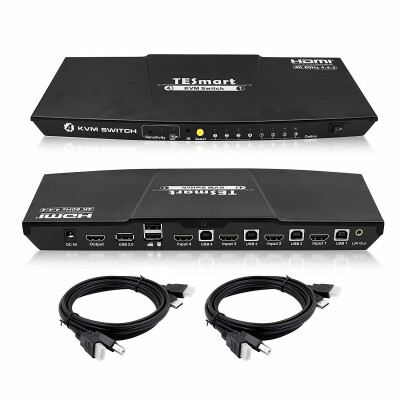 

TESmart 4x1 HDMI KVM Switch HDMI 4K 3840x216060Hz 444 with 2 Pcs 5ft15m KVM Cables Supports USB 20 Devices