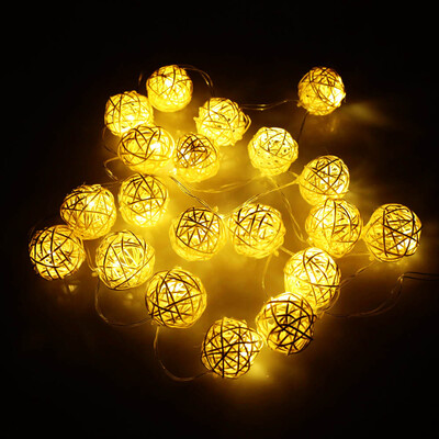 

21M 20 LED Garland Rattan Vine Ball Globe Lamp Fairy String Lights for Party Wedding Christmas Home Decor Warm White