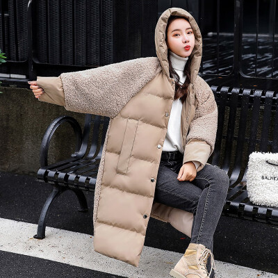 

Winter female long section loose lamb fur coat thick warm stitching cotton coat 90274