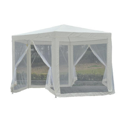 

Outdoor Hexagon Party Gazebo Tent Canopy Cover with Mesh Side Walls - Cream White