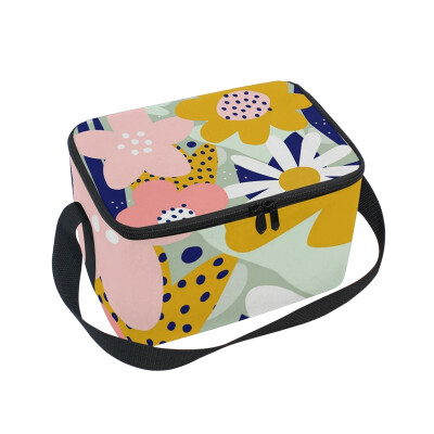 

ALAZA Lunch Box Four Flowers Insulated Lunch Bag Large Cooler Tote Bagfor Men Women