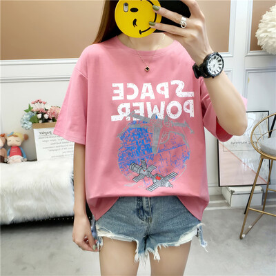 

Langyue Womens 2019 Summer New Short Sleeve T-Shirt Female Korean Print Loose Student Top LWTD191513 Pink