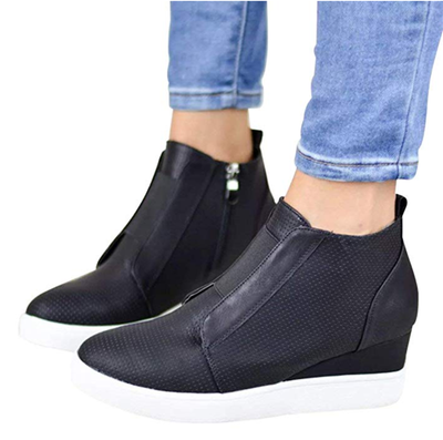 

Womens Heel Platform Casual Sneakers Zipper Wedge High Top Sports Shoes