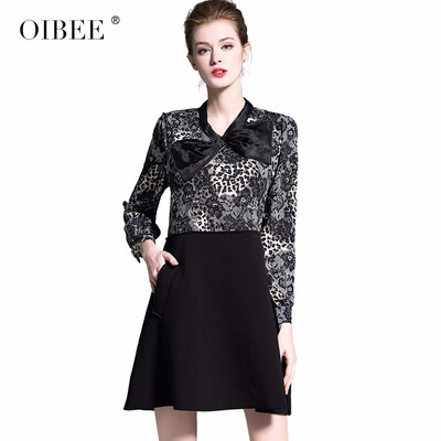 

OIBEE2019 spring new fashion print stitching space cotton big swing long sleeve dress long womens clothing