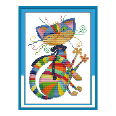 

Decdeal 98 13 inches DIY Colorful Cat Pattern Cross Stitch Kit with Blank 14CT Canvas Cloth & Cotton Thread Embroidery Cross-St