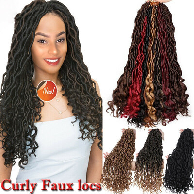 

Wavy Faux Locs Braids 20Inch Real Faux Locs Crochet Hair with Curly Ends Goddess Crochet Synthetic Braiding Extensions