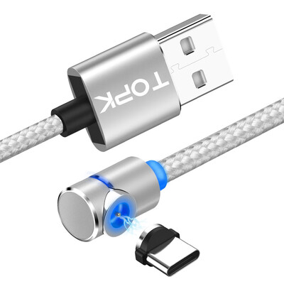 

TOPK L-Line1 1m 90 Degree L Type Magnetic Cable USB Type C Nylon Braided LED Indicator Type-C Cable For USB C Devices