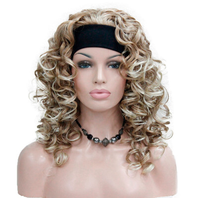 

StrongBeauty Strawberry Blonde mix Blonde Tip 34 wig with Headband Synthetic Curly Long Womens wig