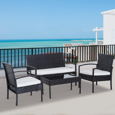 

4 Piece Outdoor Patio Armchair&Loveseat Conversation Set - Brown