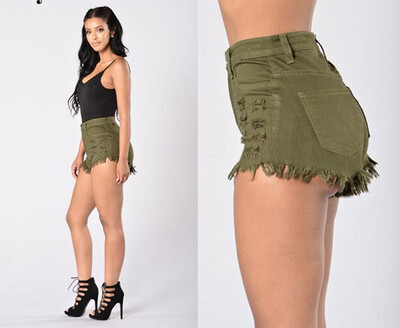 

3 Colors  M L XL 2019 Womens Fashion Sexy High Waist Slim Fit Shorts Jeans Pants Hole Denim Trousers