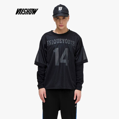 

Weixiu viishow 2019 spring new T-shirt mens tide brand Korean version of the mens fake two-piece shirt round neck sleeve long sleeve TC1403191 black
