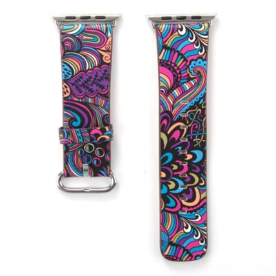 

Chinese Style Leather Strap Watch Band 38mm40mm 42mm44mm Flower Prints Vintage Floral National Folk Pattern