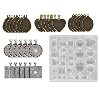 

31pcs DIY Handmade Resin Casting Molds Trays Base Plate Kit Silicone Mold Making Jewelry Pendant Mould Craft