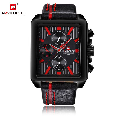 

NAVIFORCE Luxury Genuine Leather Quartz Men Watch Square Dial 3ATM Water-Proof Man Casual Wristwatch with Sub-dials Masculino Relo