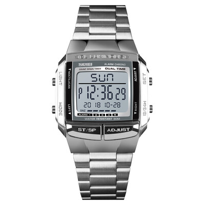 

SKMEI 1381 Men Analog Digital Watch Fashion Casual Sports Wristwatch 2 Time 5 Alarm 3ATM Waterproof Stainless Steel Strap Backligh