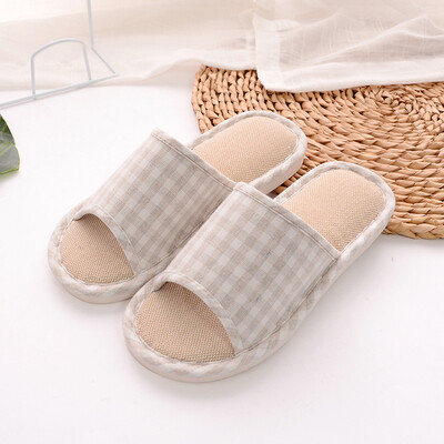 

Yule couple home indoor light&simple wooden floor linen slippers female models YT2529 beige 3839