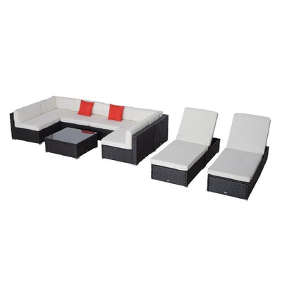 

9 pc Outdoor Patio Wicker Sofa Sectional&Chaise Lounge Rattan Furniture Set - Cream White