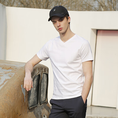 

Beijing Tokyo made JZAO mens V-neck T-shirt cotton short-sleeved spring&summer simple new high-quality long-staple cotton white S
