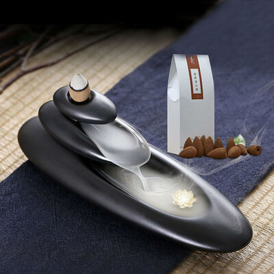 

Rockery-Pile Ceramic Back-flow Stream Smoke Incense Burner & 20 Pcs Cones Set