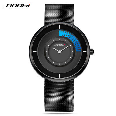 

SINOBI 9703 Simple Men Watch Stainless Steel Strap Quartz Movement Watch Waterproof Casual Clock Wristwatch for Male