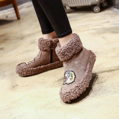 

Plush boots girls plus velvet embroidery wild thick Martin boots peas cotton shoes 2017 winter students keep warm