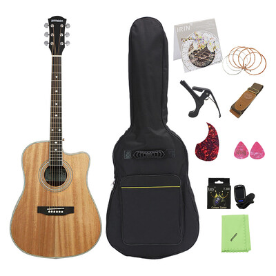 

ammoon 41" Cutaway Acoustic Folk Guitar Sapele Body Rosewood Fingerboard with Gig Bag Capo Tuner Cleaning Cloth Strings Guitar Str