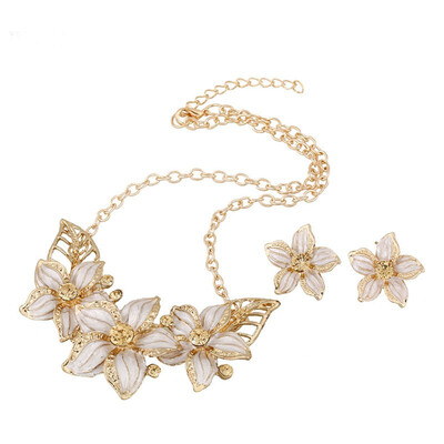 

Wedding Austrian Enamel Flower Zinc Alloy Ear Stud Crystal Jewelry Sets Bridal Jewelry Earring Necklace
