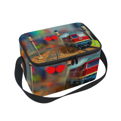 

ALAZA Lunch Box Insulated Trains And Tracks Lunch Bag Large Cooler Tote Bagfor Men Women