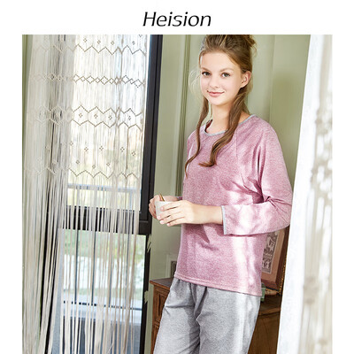 

Haizhining pajamas women spring&autumn thin long-sleeved fashion cotton ladies home service suits can be worn outside the round neck loose summer home servi
