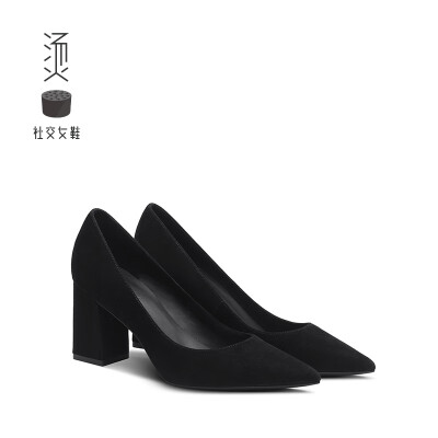 

Hot social shoes sheep shallow mouth office commuting pointed high heels black 35