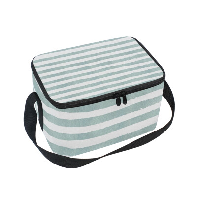 

ALAZA Lunch Box Insulated Lunch Bag Large Cooler Tote Bag Blue Stripe for Men Women Girls Boys