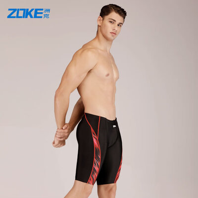 

ZOKE swimming trunks male five points flat angle anti-mite men professional training comfortable sports swimming trunks LL86O2371 black safflower 3XL