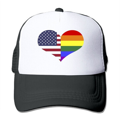 

Oyxinyu Gay Pride USA Flag LGBT Rainbow Heart Mesh Baseball Cap Adult Adjustable Dad Hat for Men Women