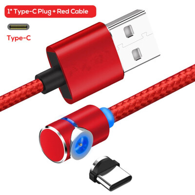 

90 Degree 3 in 1 Led Cable Magnetic Charging Cable for iPhone X 8 7 6 Plus L Nylon Micro USB Cable USB Type-C USB C Cable