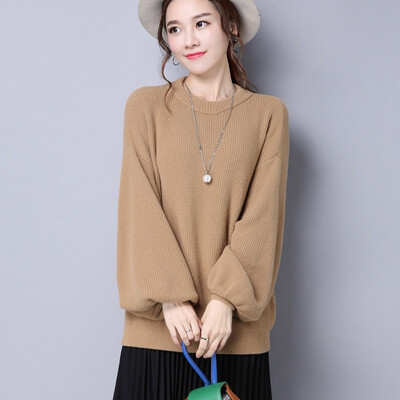 

2018 autumn&winter new womens round neck thickening sweater fashion Korean version of solid color jumper women