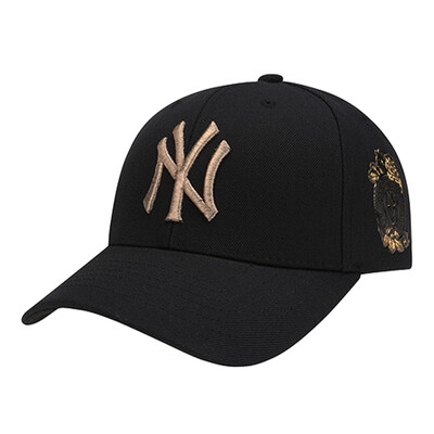 

MLB baseball cap unisex couple hat NY Korean fashion tide cap hard top black gold standard side flower adjustable cap circumference 55cm-59cm