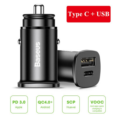 

Baseus 30W Dual USB C PD Quick Charge QC 40 Car Charger Fast Dual USB PD AFC SCP Car Phone Charger Auto charging Adapter