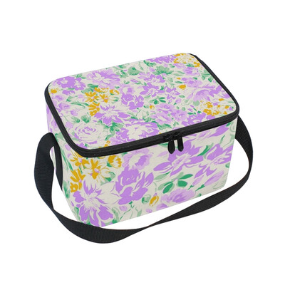 

ALAZA Lunch Box Purple And Green Floral Insulated Lunch Bag Large Cooler Tote Bagfor Men Women