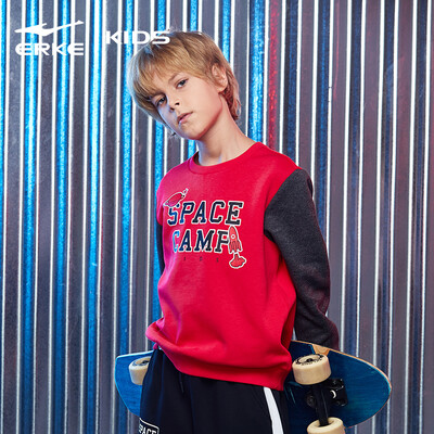 

Hongxing Erke ERKE childrens clothing boy round neck pullover sweater sports shirt wild casual bottoming autumn clothing 6321114035 positive red 150