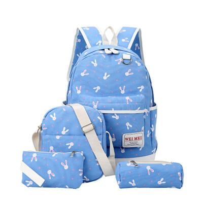 

4PcsSets 2018 Women Backpacks Cartoon Rabbit Printing Canvas Schoolbags for Teenage Girls Students Children