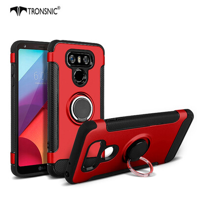 

Tronsnic Phone Case For LG G6 Carbon Fiber Brushed Wire Silicone Case For LG G6 360 Roation Ring Holder Magnetic Stand TPU Cover