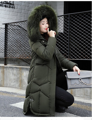 

Cotton womens long section thick winter clothing new jacket jacket large fur collar down jacket